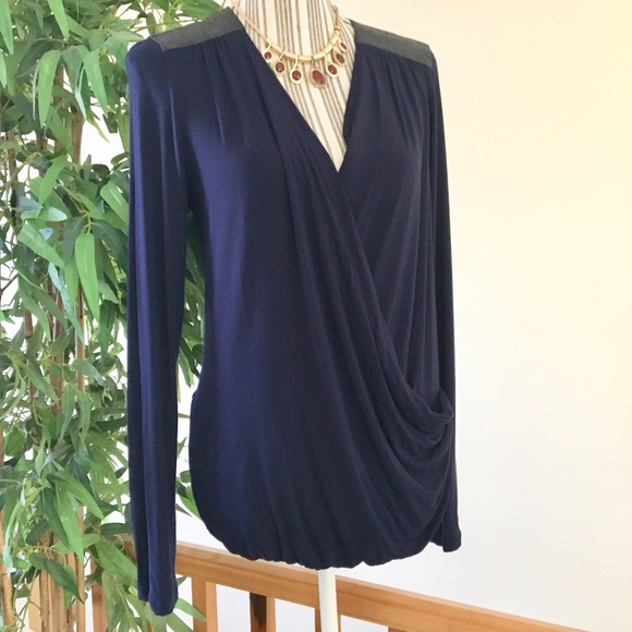 CAbi Navy Blue Faux Leather Panels Tunic Size M - Picture 2 of 10
